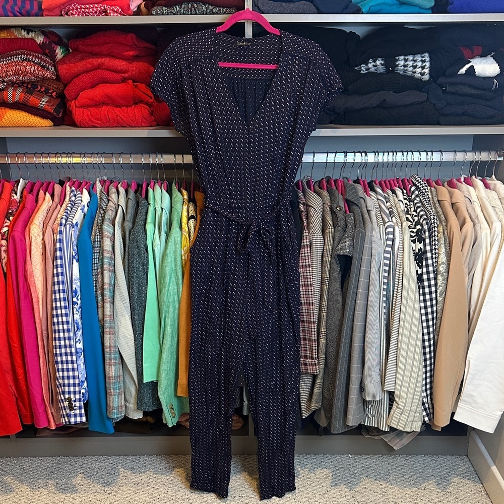 Lucky Brand Navy/Purple/White Print Belted Elastic Waistband Jumpsuit Size S